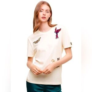 Aritzia Little Moon black Ageratum embroidered patches T-shirt size S cotton